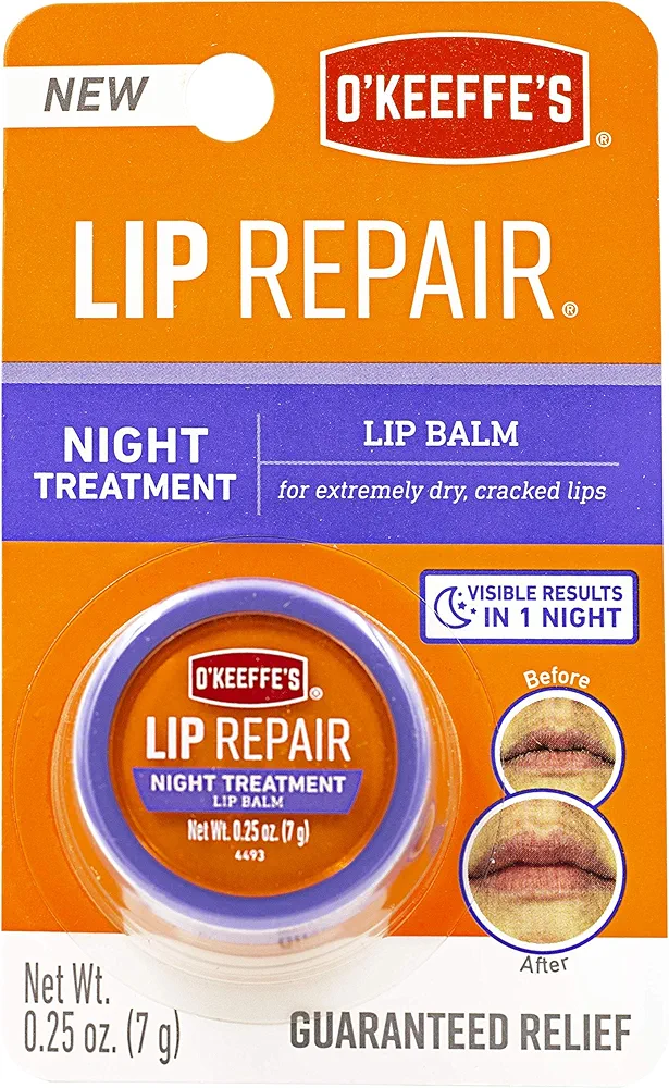 O'Keeffe's Lip Repair Night Treatment Lip Balm, 0.25 Ounce Jar, (Pack of 1)