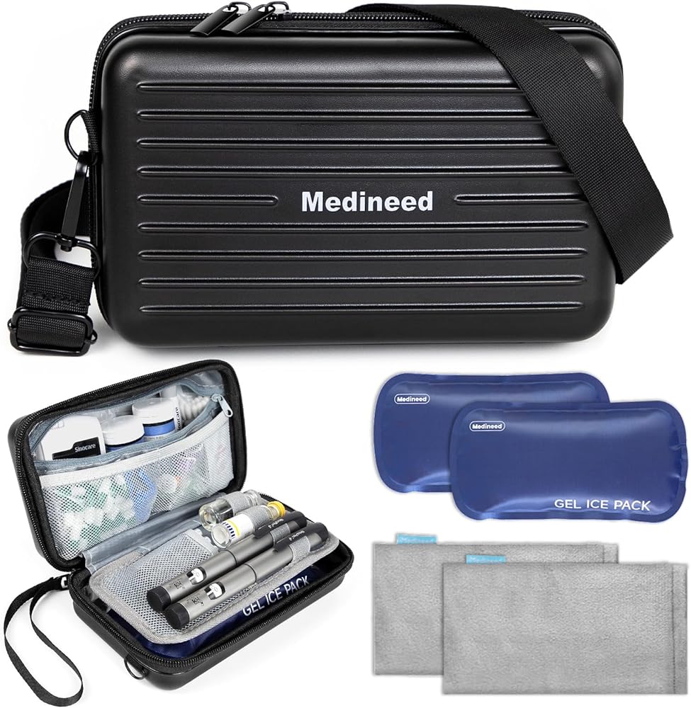 Insulin Cooler Travel Case, 24H 4 Pens Diabetes Travel Case TSA Approved Diabetic Supplies, Travel Medicine Organizer Diabetes Care, Medication Cooler for Travel Medicine Kit with 2 Ice Pack (BlackB)