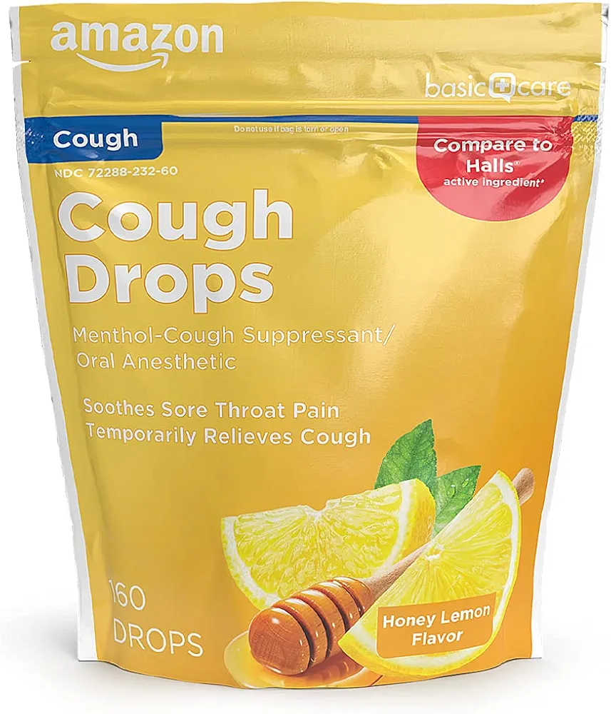 Amazon Basic Care Honey Lemon Cough Drops 160 Count (Previously SoundHealth)