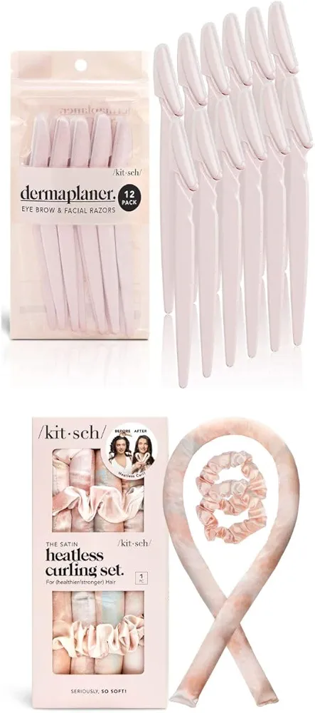 Kitsch Dermaplaning Tool & Satin Heatless Curling Set with Discount