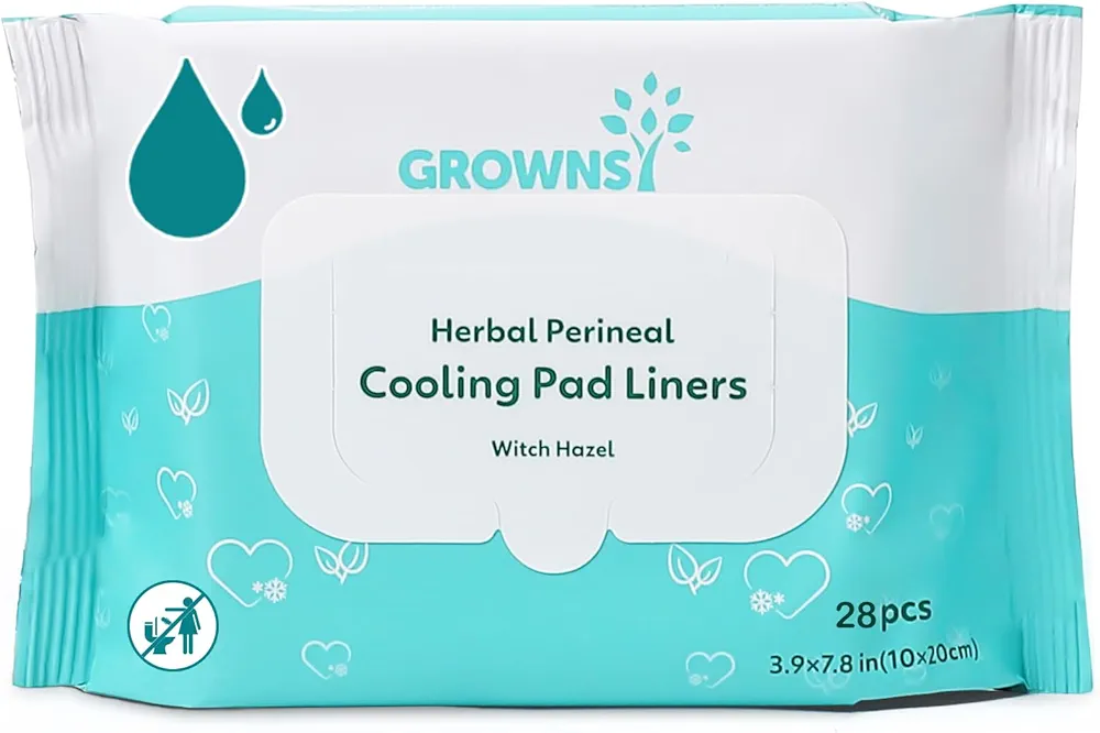 Grownsy Long-lasting Soothing Perineal Cooling Pad Liners, 28PCS Postpartum Cooling Pad Liner for Postpartum recovery, Perineal Hemorrhoid Cooling Wipe for Mom Postpartum Essentials Care