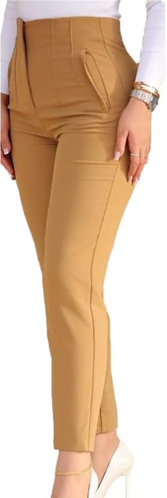 BIRW Womens High Waisted Pants Trendy Skinny Business Work Casual Pencil Trousers with Pockets