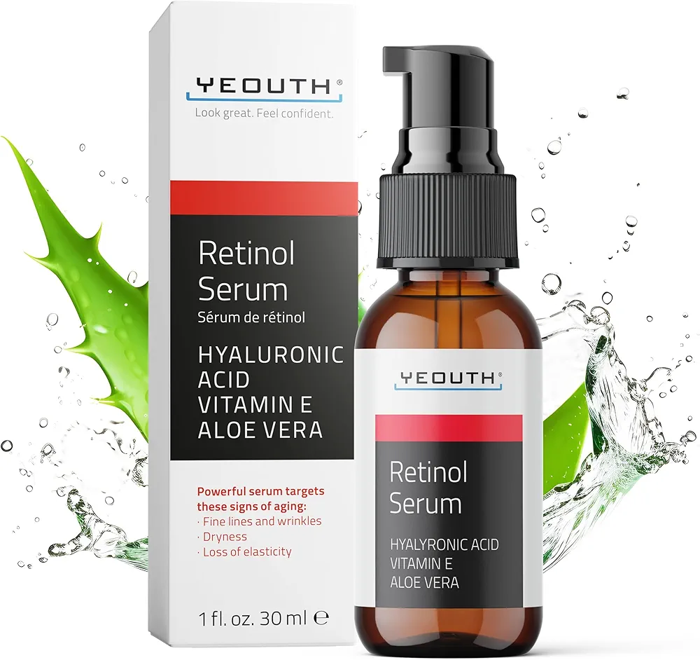 YEOUTH Retinol Serum for Face with Hyaluronic Acid Face Serum for Women, Hydrating Serum, Retinol for Face, Suitable for All Skin Types 1oz