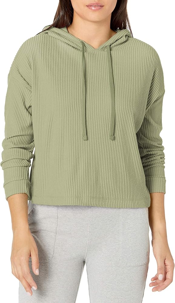 Danskin Womens Rib Knit Crop Pullover Hoodie