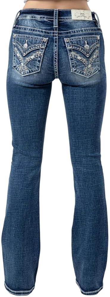 Miss Me Women's Cross Stars Mid-Rise Bootcut Jeans