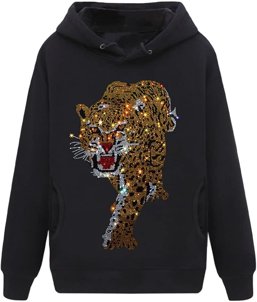 HZCX FASHION Mens Womens Rhinestone Graphic Hoodies Pullover Fleece Sweatshirt