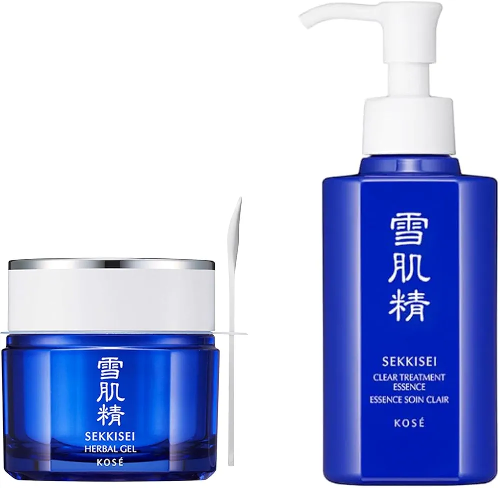 SEKKISEI Glass Skin Duo Bundle: Treatment Cleansing Oil (10.1oz) & Herbal Gel (2.8 oz)