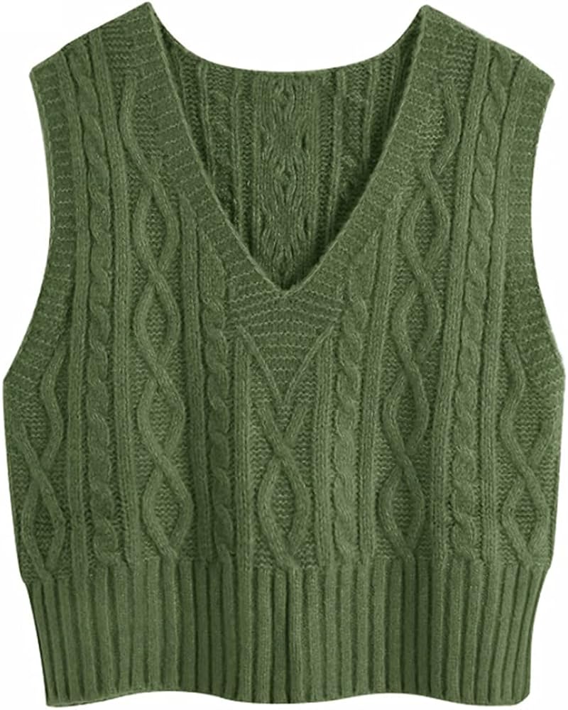 Aoysky Sweater Vest Women's V-Neck Sweater Tank Tops Pullover Cable Knit Vest Solid Color Sleeveless Loose Fit Sweater Top