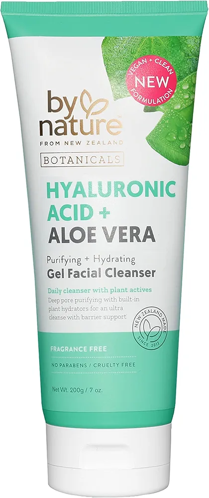 By Nature Hyaluronic Acid + Aloe Vera Facial Cleanser to Hydrate & Brighten Your Skin - Skincare from New Zealand - Premium Face Cleanser - 7oz