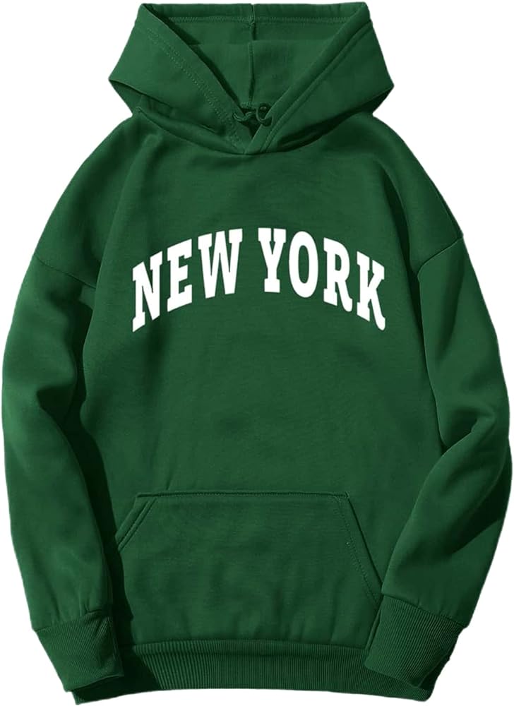 SOLY HUX Women Casual Fashion California Hoodie Los Angeles Pullover Drawstring Graphic Sweatshirt Green L