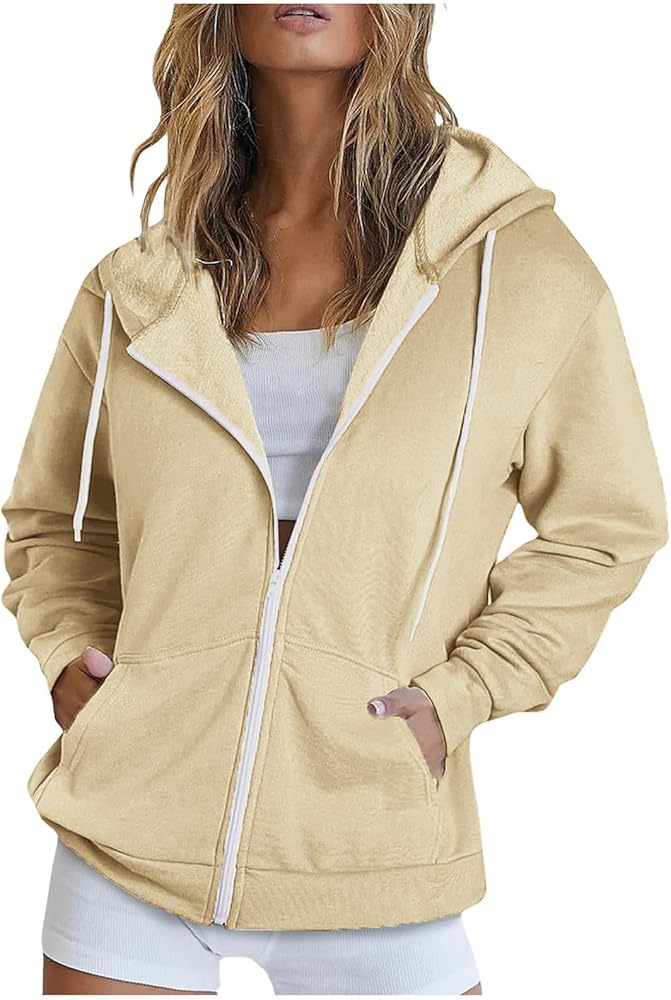 Womens Zip Up Y2K Hoodies Fall Fashion 2023 Lightweight Jackets Casual Oversized Hooded Sweatshirts With Pockets