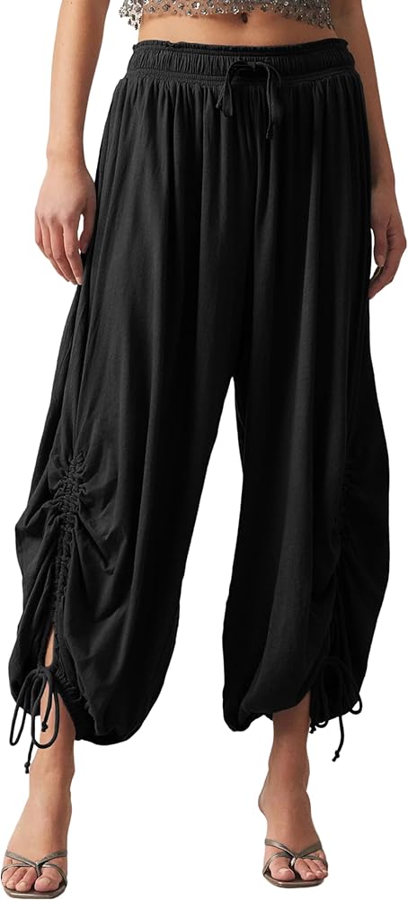 Women's Casual Loose Pants High Waist Sweatpants Drawstring Wide Leg Capri Palazzo Pants Jogger Pants