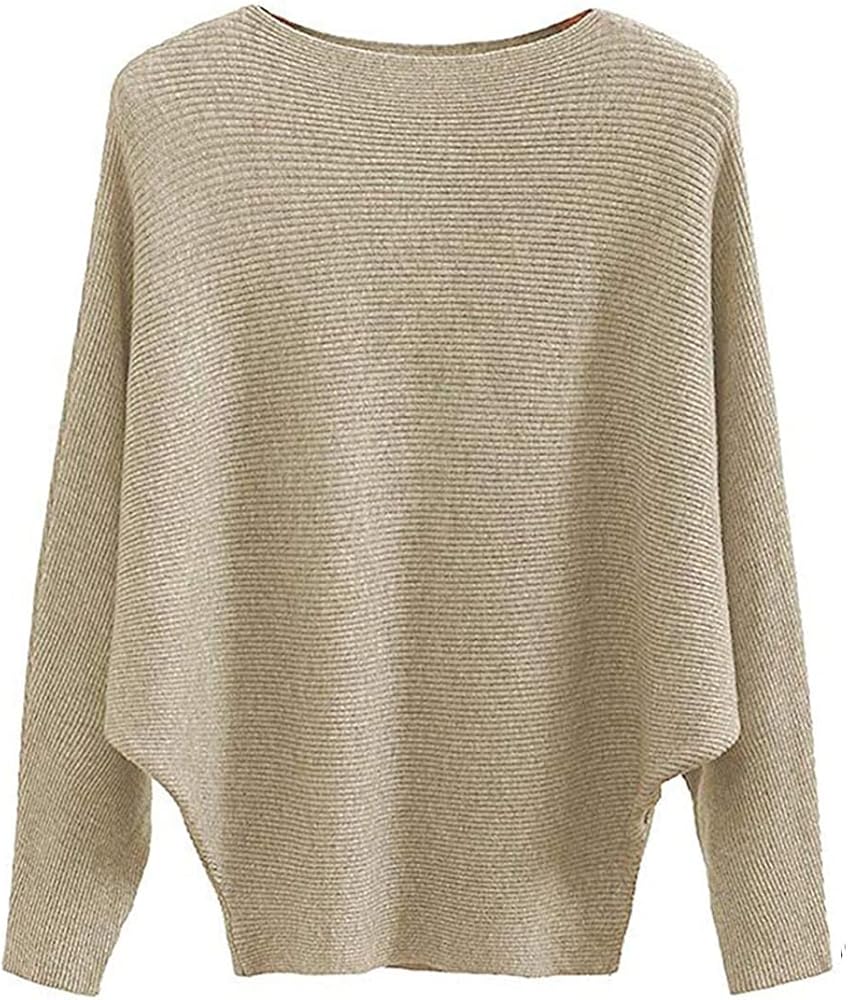 MAKARTHY Womens Striped Sweaters Batwing Sleeves Knitted Dolman Pullovers Tops Sweatershirts