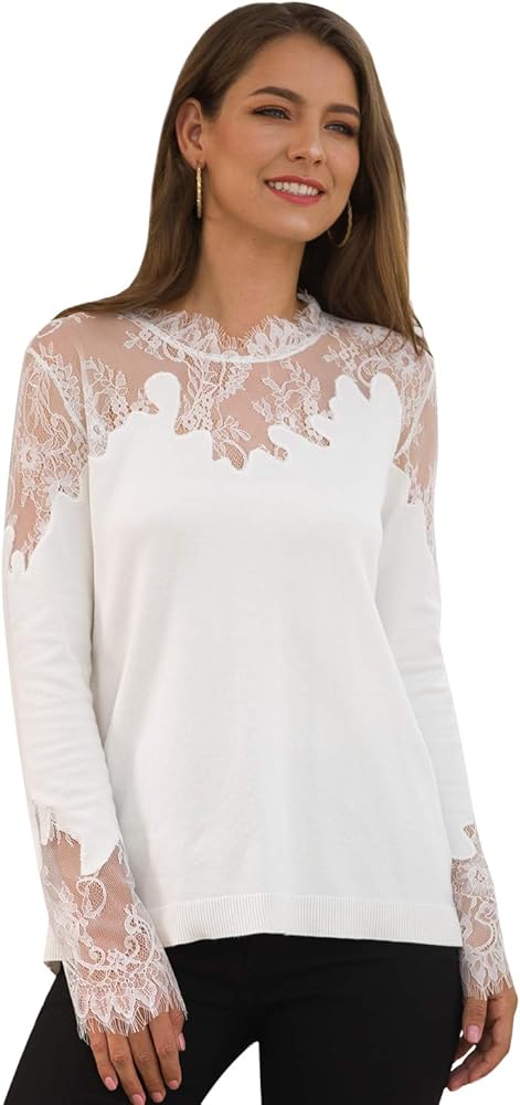 Women's Fashion Knit Pullover Sweater Tops with Lace