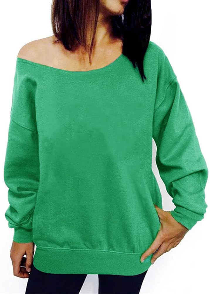 Women's Off Shoulder Casual Sweatshirt Pullover Long Sleeve Slouchy Shirt Top Blouse