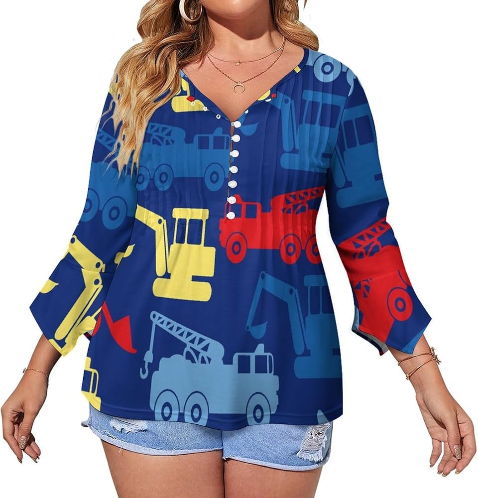 Work Trucks Cute Womens T-Shirts 3/4 Sleeve Button Down Tee Tops Blouse Summer Beach