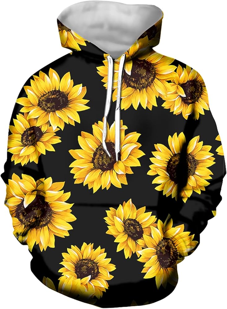 JEOCODY Gloden Sunflower Women Girls Hoody Drawstring Classy Pullover Tops Hoodies Long Sleeve Sweatshirt S-4XL