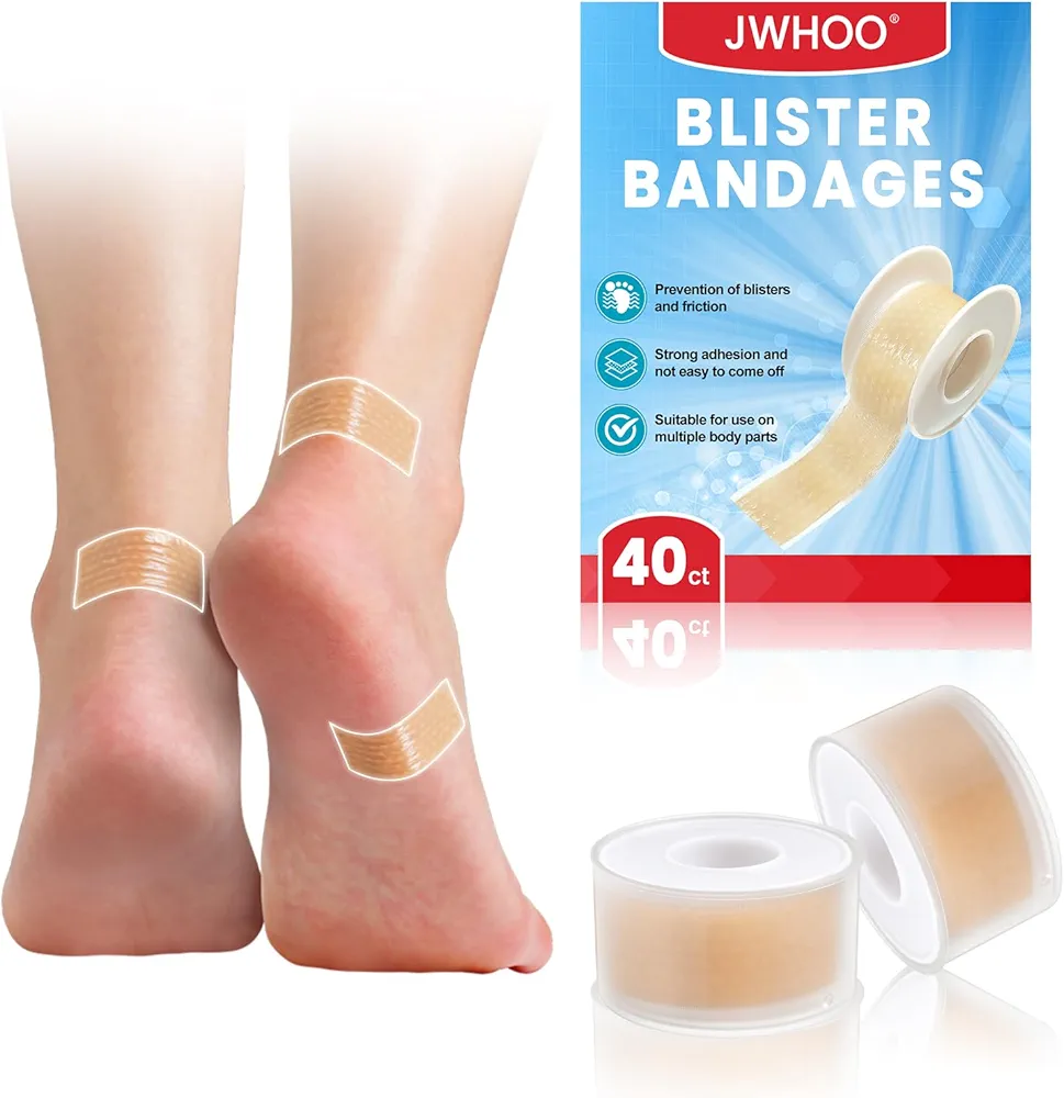 Blister Tapes Pads Cushions - 2 Rolls (40 ct), Strong Self-Adhesive Heel Pads, Soft, Durable & Waterproof, Ideal for Foot, Toe, Heel Friction Blister Prevention