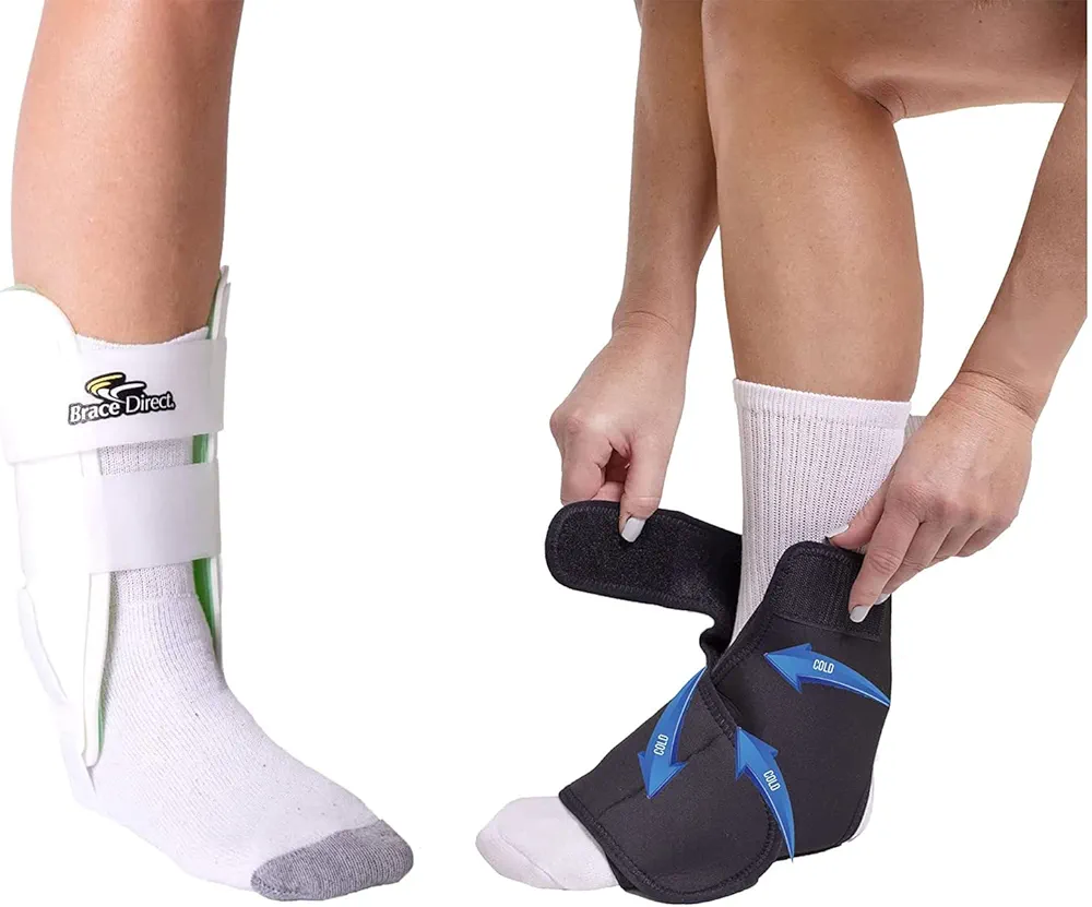 Brace Direct Gel Ankle Brace + Foot Ice Wrap (S/M)-Stirrup Brace & Splint for Ankle Support with Swelling, Inflammation, Acute Ankle Injuries & Chronic Instability