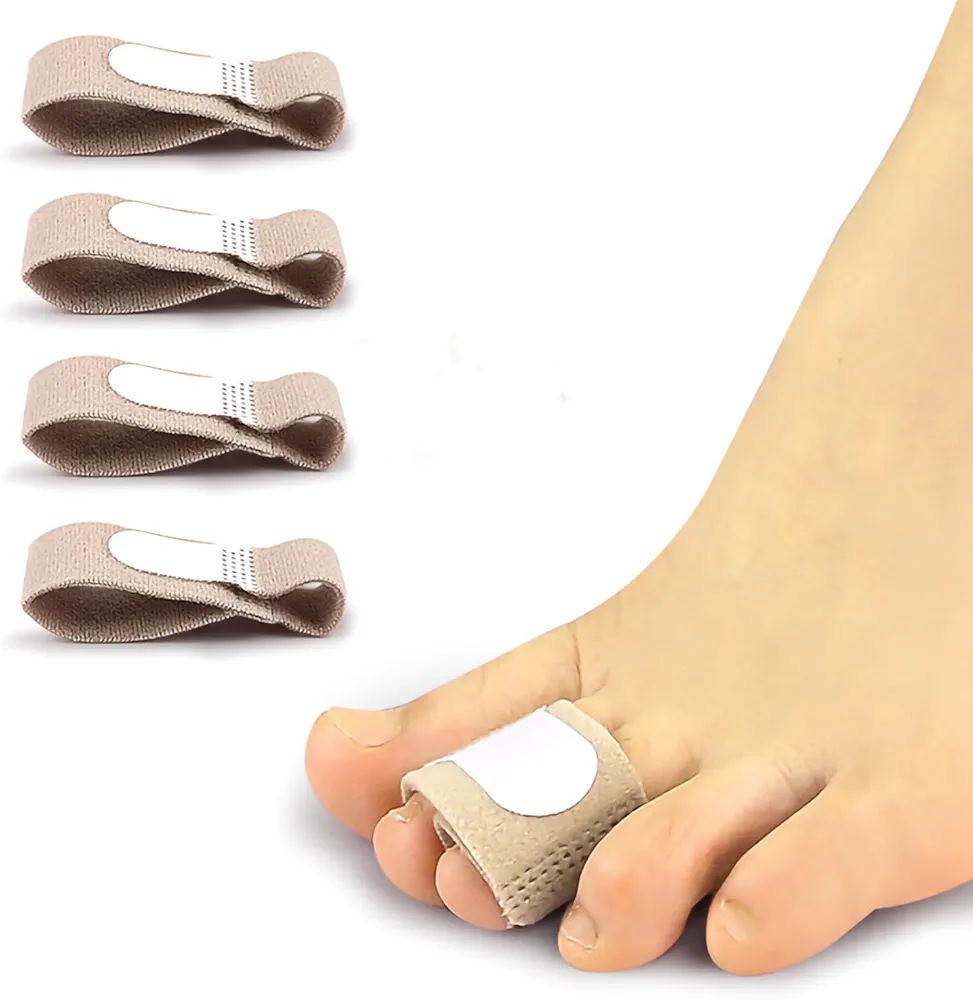 4 Fabric Hammer Toe Wraps, Reusable Non Slip Hammer Toe Straightener, Toe Splints for Crooked Toes, Curled Toes, Bent Toes and Broken Toes