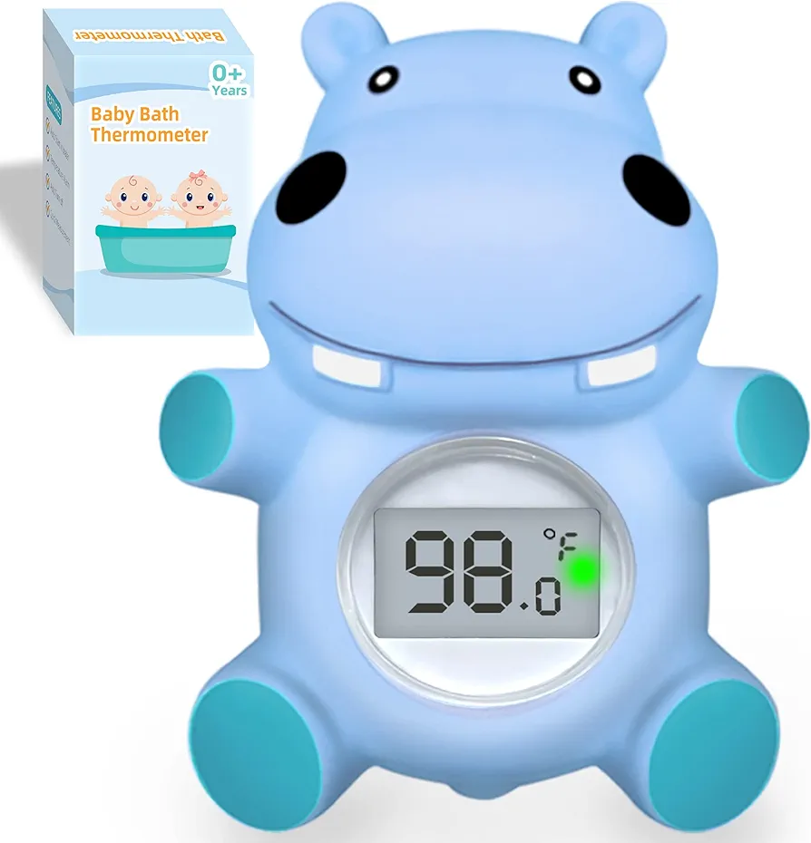 Baby Bath Tub Thermometer for Newborn - Bathtub Water Temperature Thermometer for Toddler, Safety Floating Bathing Tub Toy Newborn Bath Essentials, Gift for Mom Kid Girls Boys (Hippo)