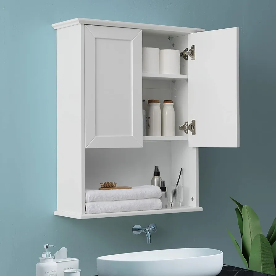 Bathroom Wall Cabinet Wooden Medicine Cabinet Buffering Hinge MDF Material Over Toilet Storage Cabinet 23"x29" and Adjustable Shelves Cupboard above Toilet Storage Cabinet with Large Space