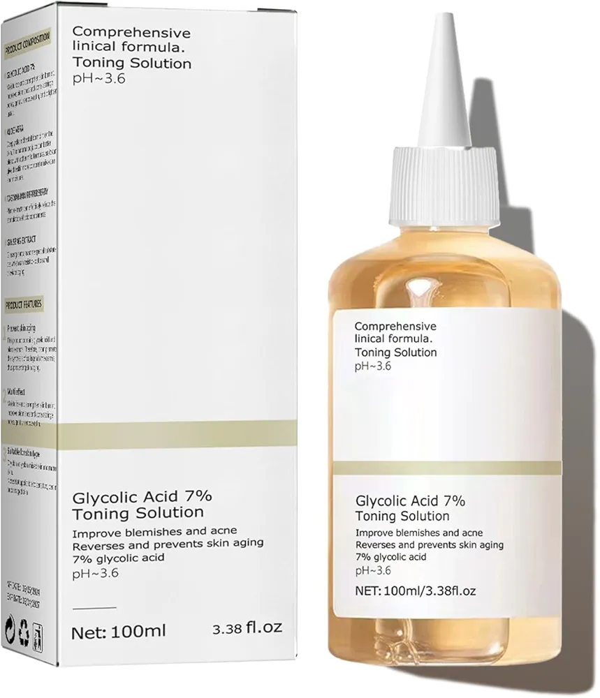 Glycolic Acid 7% Toner, 100ML Glycolic Acid Toning Solution for Diminished Dullness and Deep Cleansing, Reduces Skin Blemishes, Rejuvenate Your Skin