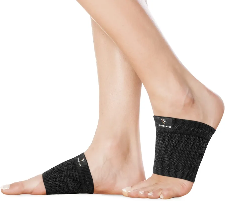 Copper Arch Support for Plantar Fasciitis. 2 Half Socks/Sleeve Compression Brace for Women and Men. Orthotics Feet Pain Aid Fit for Flat/High/Fallen Arches (Copper Arch Black)