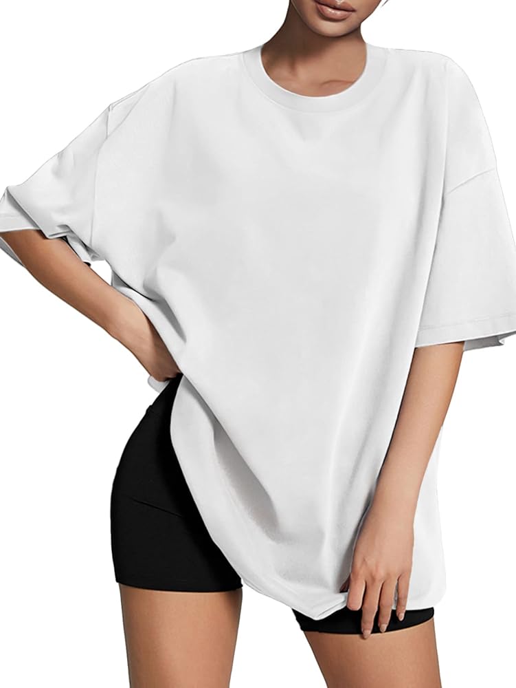 ATHMILE Womens Oversized T Shirts Loose Fit Crewneck Short Sleeve Tops Summer Casual Blouse 2024 Y2K Basic Tee