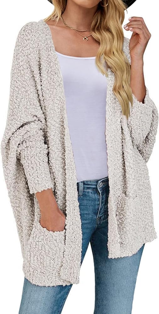 MEROKEETY Women's 2024 Winter Fuzzy Popcorn Batwing Sleeve Cardigan Knit Oversized Sherpa Sweater Coat