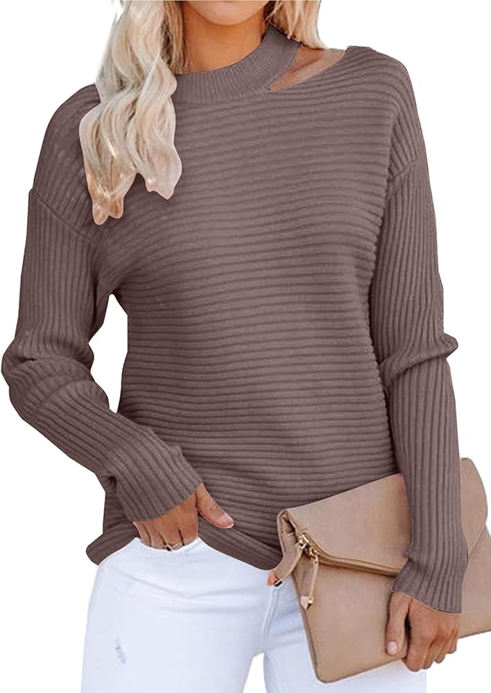 KIRUNDO Women's 2024 Fall Winter Sweaters Halter Neck Off Shoulder Long Sleeve Knit Sweater Solid Loose Pullover Tops