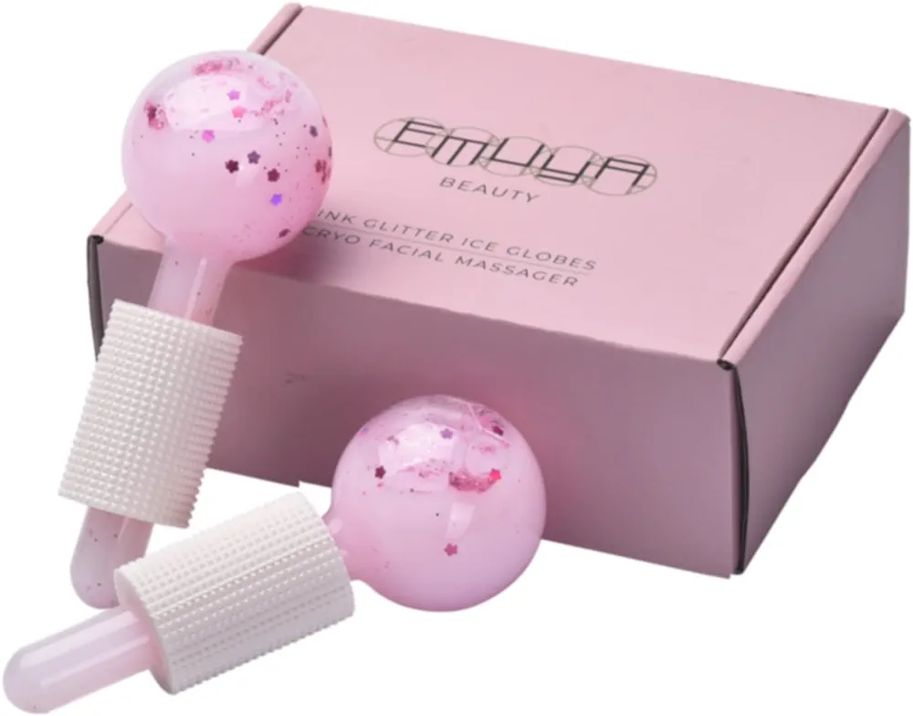 Ice Globes for Facials – Facial Tools for Face & Eye Puffiness Relief, Cool Skincare Cryo Tools - Pink Drink Glitter