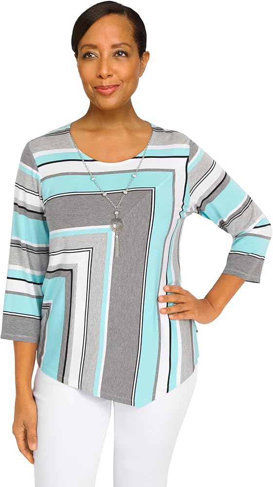 Alfred Dunner Women's Petite Spliced Stripe Top