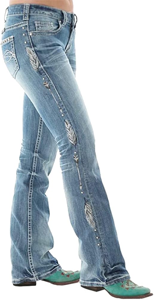 cffvdiz Embroidered Bootcut Jeans for Women