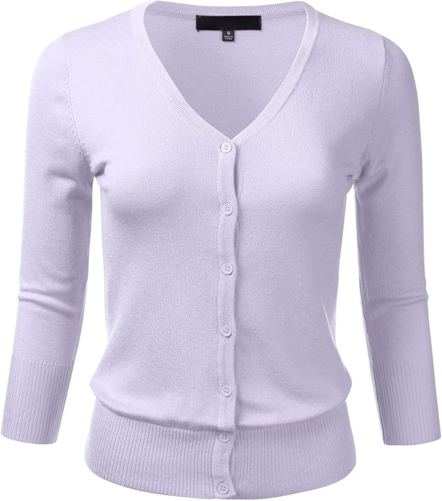 FLORIA Women's Button Down 3/4 Sleeve V-Neck Stretch Knit Cardigan Sweater (S-3X)