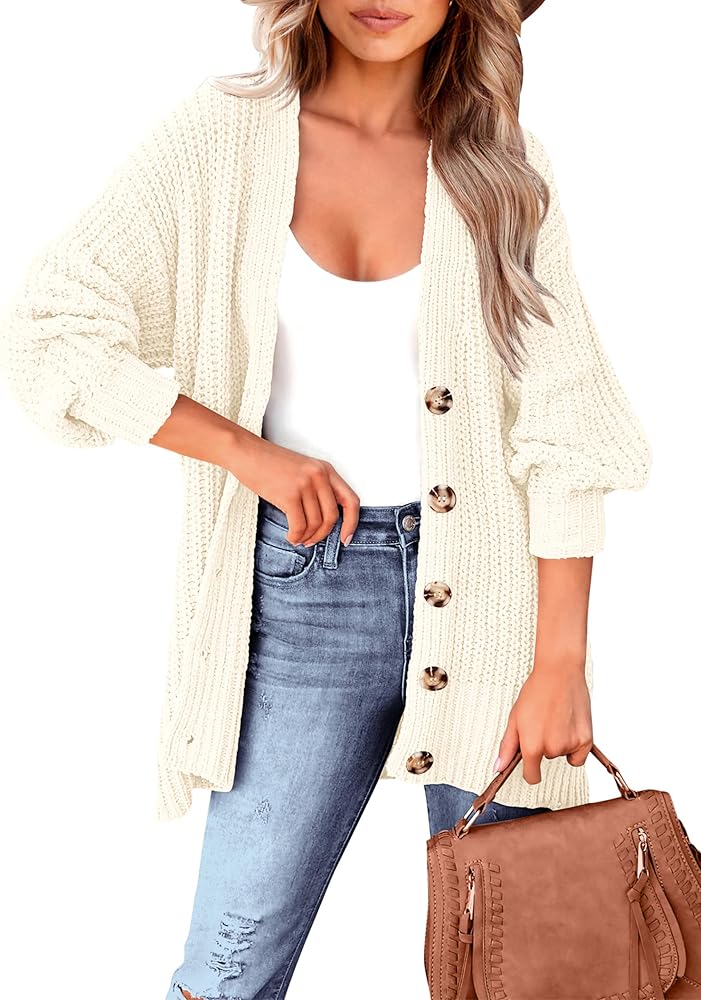 MASCOMODA Women's Long Sleeve Oversized Cable Knit Sweater Cardigan 2024 Fall Open Front Button Down Chunky Knit Outwear Coat