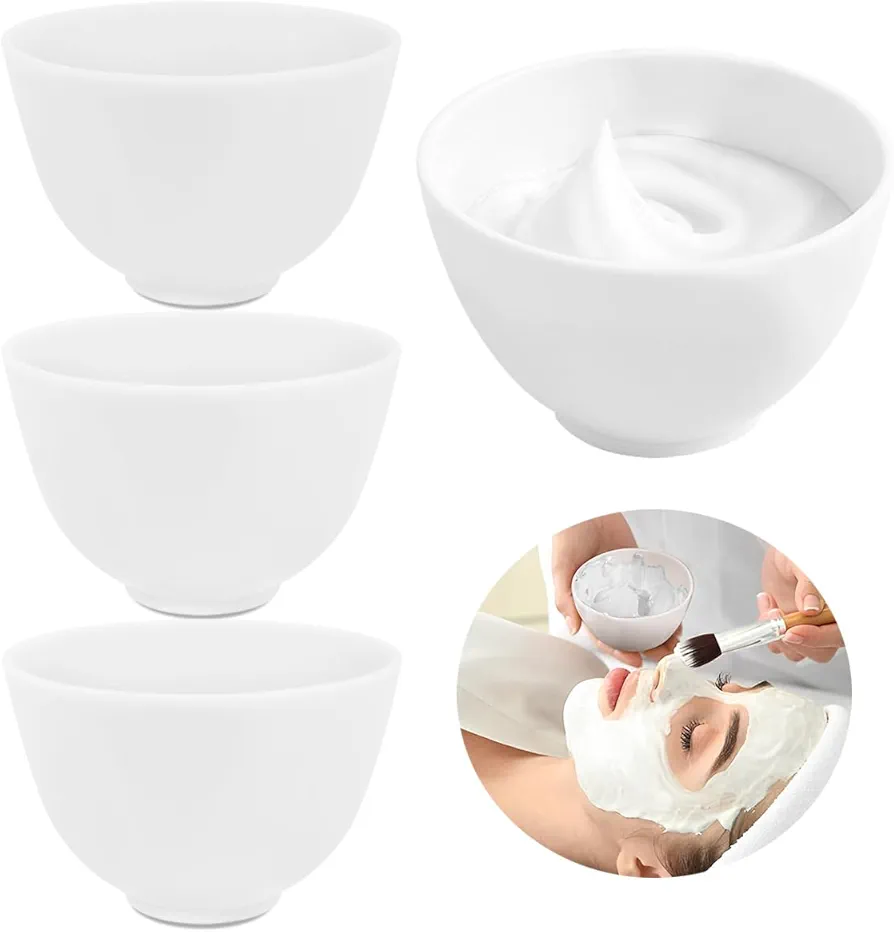 4 Inch Diy Silicone Facial Mask Mixing Bowl, 4 PCS Home Use Microwavable Silicone Facial Mud Bowl for Facial Mask, Mud Mask and Other Skincare Products, Cosmetic Beauty Tool for Home Salon(WHITE)