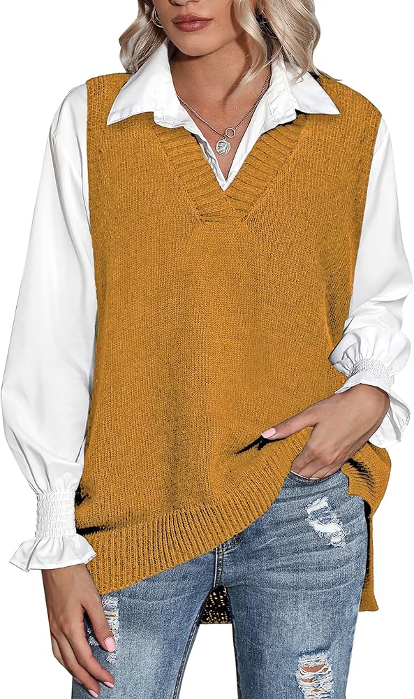 Beyove Sweater Vest Sleeveless Oversized V Neck Sweaters Knitted Vest Pullover Tank Top