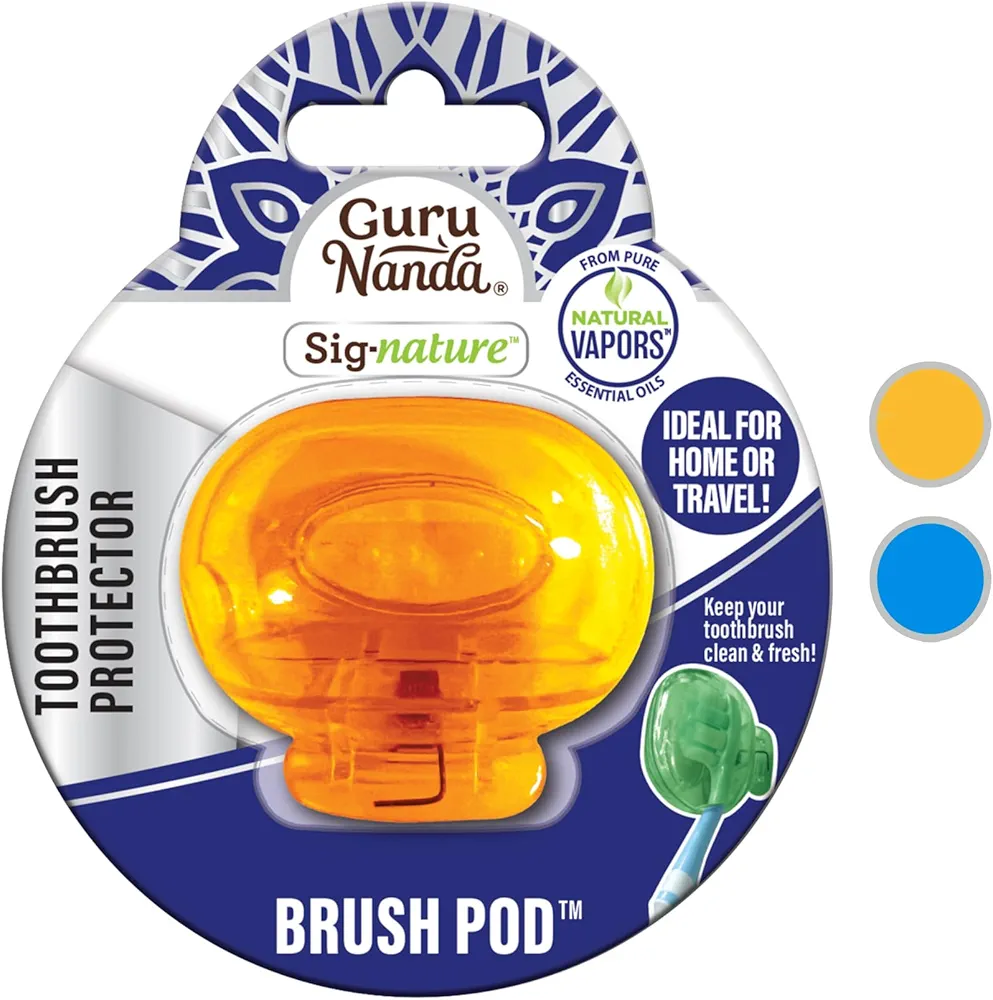 GuruNanda Brush Pods (1 Pack) - Toothbrush Head Cover for Manual & Electric Brushes - Clip-On Plastic Toothbrush Protector with Natural Essential Oil Vapors - Colors Varies