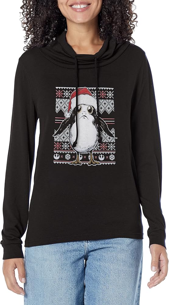 STAR WARS Last Jedi PORG Sweater Women's Cowl Neck Long Sleeve Knit Top