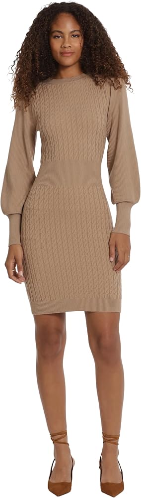 Donna Morgan Mixed Cable Knit Fall Winter Sweater Dresses for Women