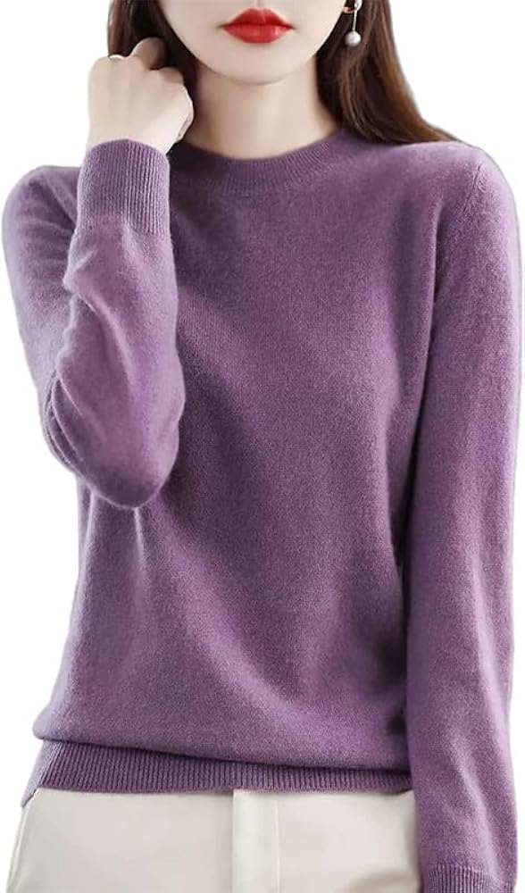 Shanghai Story 100% Merino Wool Sweater Women Fall Winter Warm Knitted Pullover Crewneck Long Sleeve Sweater