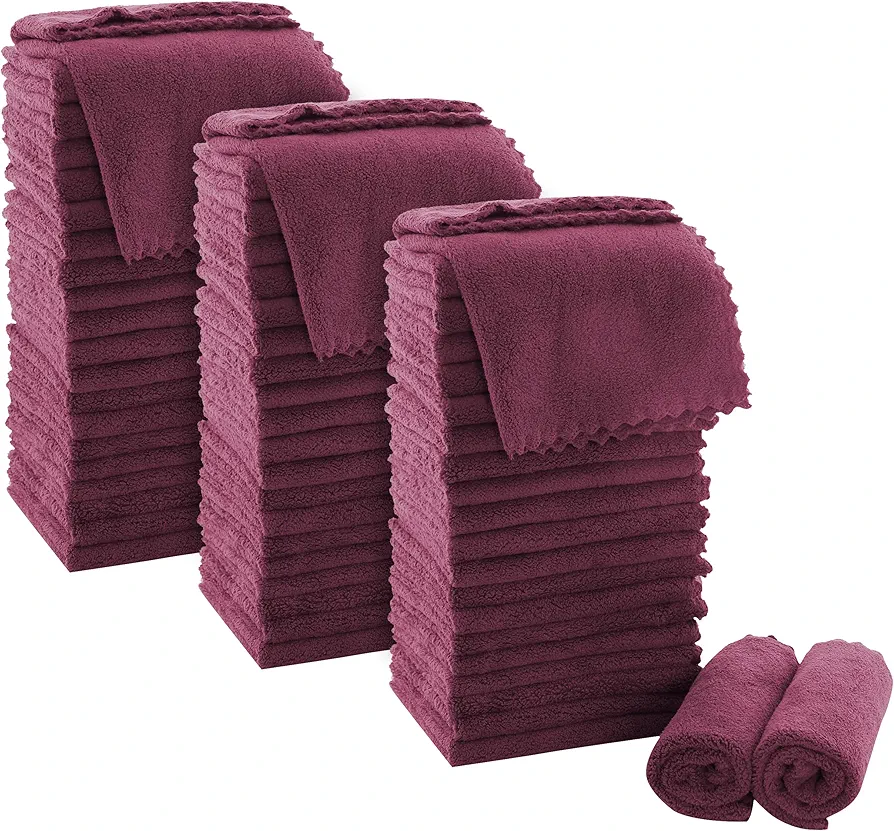 MOONQUEEN Ultra Soft Premium Washcloths Set - 12 x 12 inches - 72 Pack - Quick Drying - Highly Absorbent Coral Velvet Bathroom Wash Clothes (Burgundy)