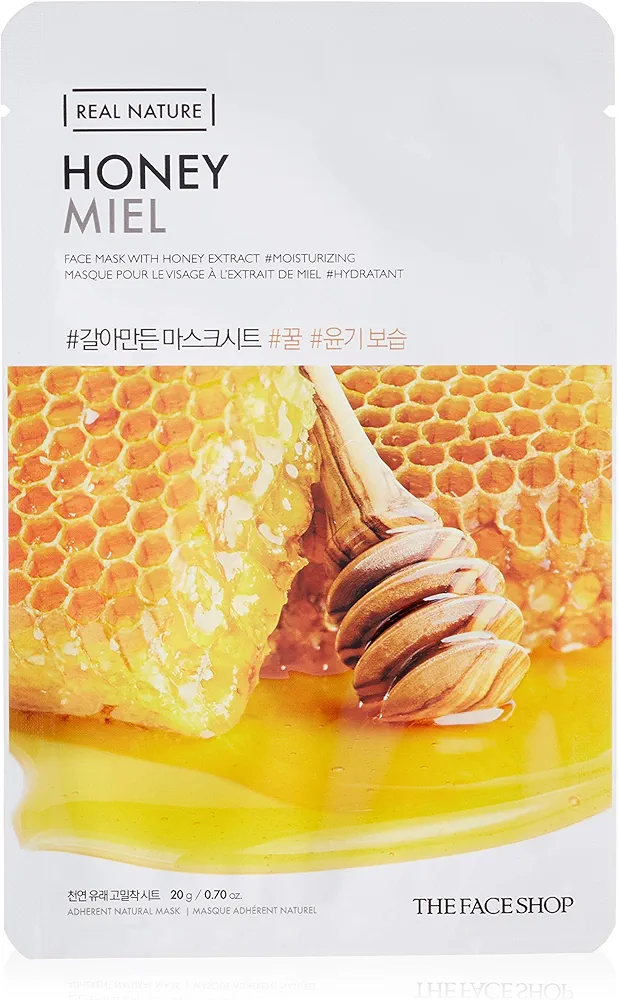 THE FACE SHOP Real Nature Face Mask | Contains Honey That Provides Extra Glow & Helps Regain Skin’s Radiance & Moisture | K Beauty Facial Skincare for Oily & Dry Skin | Honey,K-Beauty