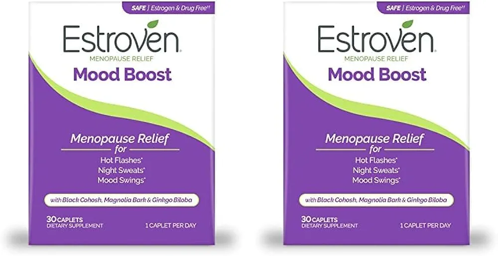 Estroven Mood Boost for Menopause Relief - 30 Ct. - Clinically Proven Ingredients That Help Manage Mood Swings, Night Sweats & Hot Flash Relief - Drug-Free and Gluten-Free (Pack of 2)