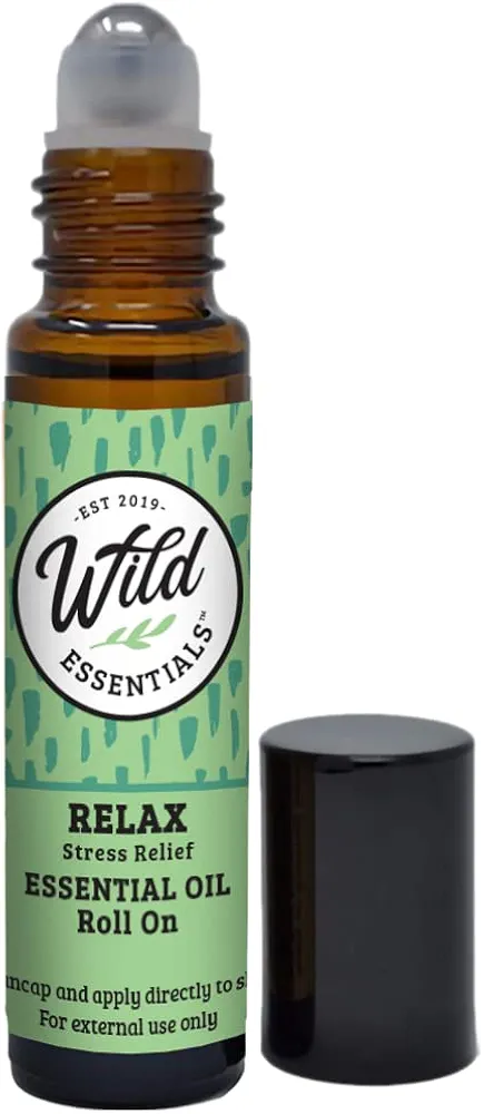 Wild Essentials Relax Essential Oil Roll On, 10ml for Calming, Anti-Stress, Meditation, Made With 100% Pure, Premium Grade Essential Oils and Organic Jojoba oil, Ready To Use, Moisturizer, All Natural