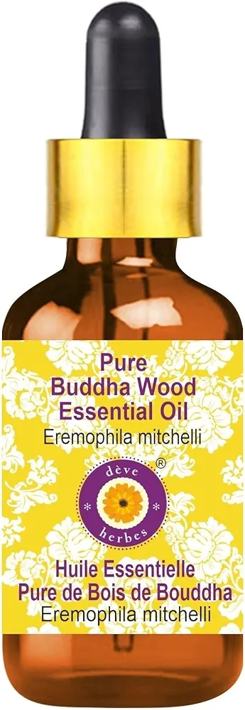 Deve Herbes Pure Buddha Wood Essential Oil (Eremophila mitchelli) Steam Distilled with Glass Dropper 2ml (0.06 oz)