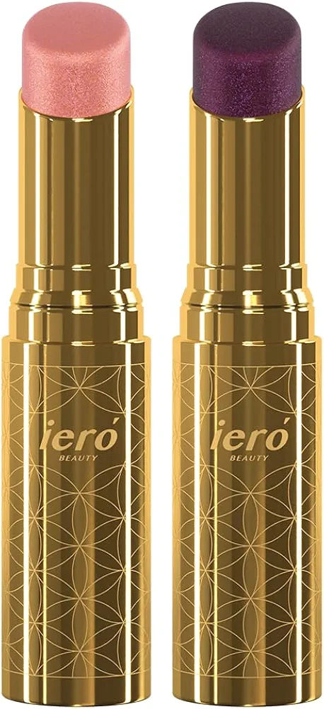 ieró Beauty Glow Like You Lip Cool Color Duos, pH Tinted Lip Balm with Shea Butter & Vitamin E, Nourishing, Lip Care Moisturizer, Sheer Rose w/Golden-Pink Shimmer + Sheer Berry w/Blue-Violet Shimmer