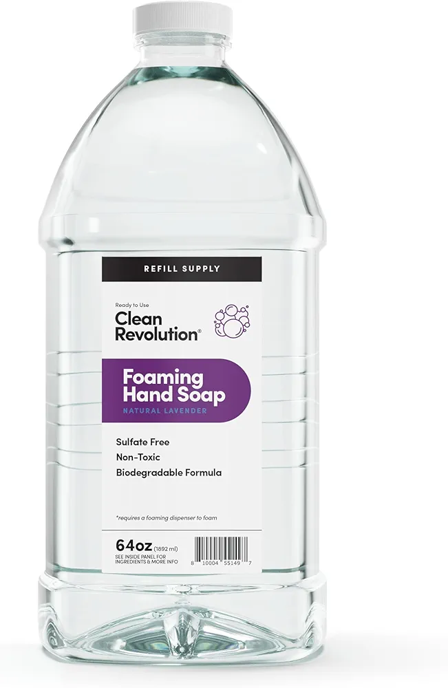 Clean Revolution Foaming Hand Soap Refill Supply Container, Ready to Use Formula, Natural Lavender Fragrance, 64 Fl Oz (Pack of 1)