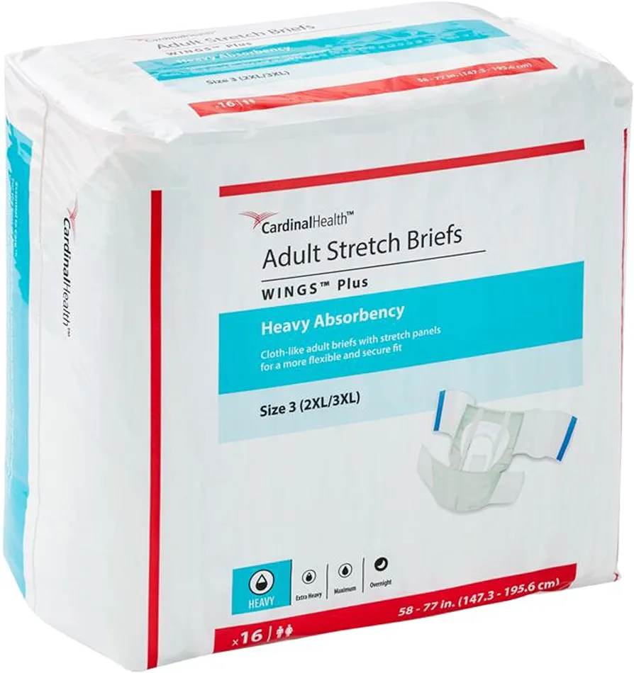 Cardinal Health™ Wings™ Plus Adult Stretch Briefs, Heavy Absorbency, Green, Size 3, 2XL/3XL, Case of 64